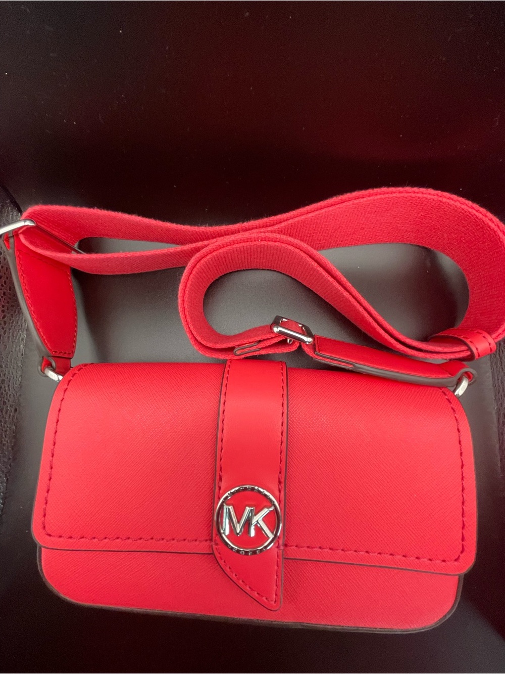 Michael Kors Red  Saffiano Crossbody with MK Emblem